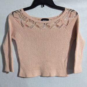 Nasty Gal Women's Pink Cropped Open Knit Neck Long Sleeve Sweater Size Small
